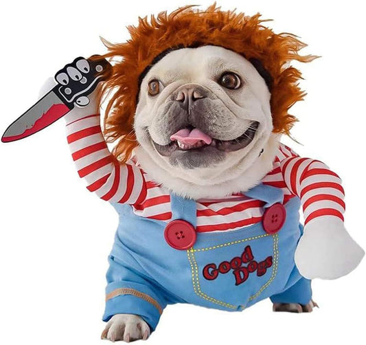 2023 Halloween costume dog cat pet striped funny overalls with knife pet overalls